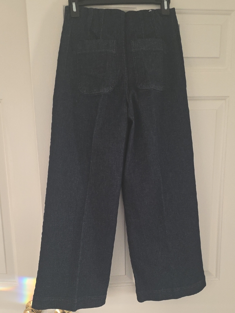 SPANX Indigo Pull On Cropped Wide Leg Jeans Elastic Waistband Top. Size S NWOT - Picture 5 of 7